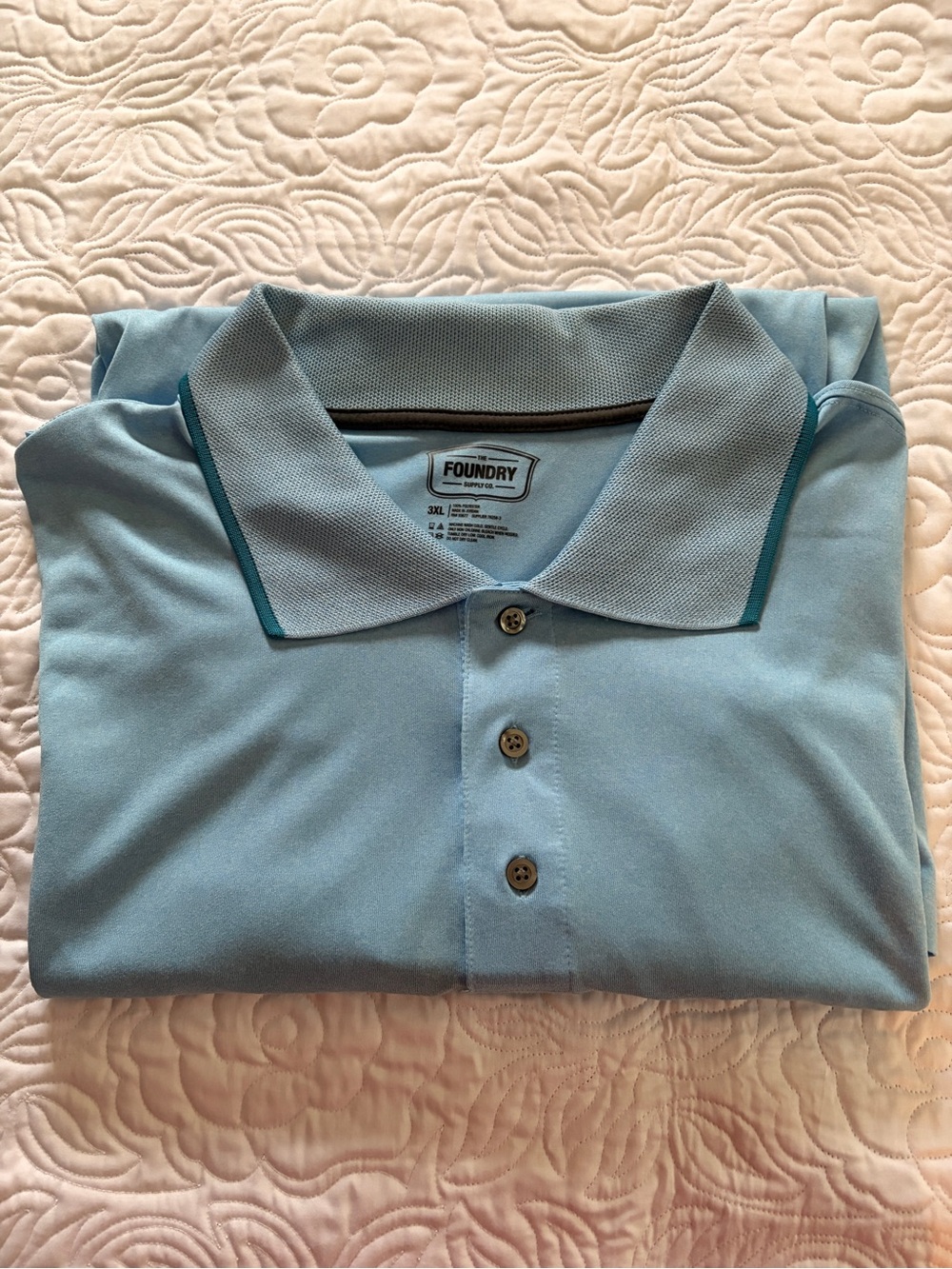 Big & Tall The Foundry Supply Co. Men’s Light Blue Polo with Teal Trim